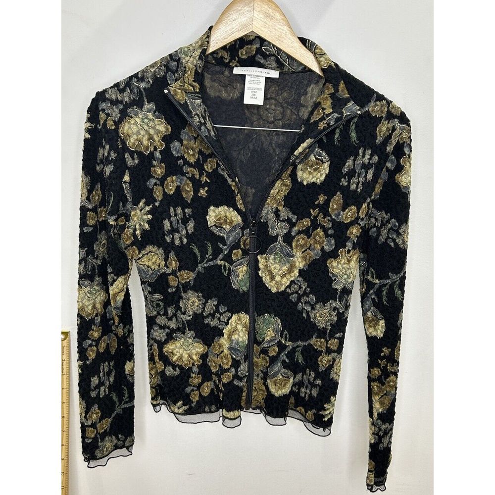 Papillon Blanc Jacket Womens Size Medium‎ Multicolor Floral Full Zip Lace Trim